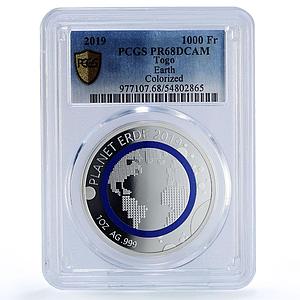 Togo 1000 francs Earth Solar System Planets Space PR68 PCGS silver coin 2019