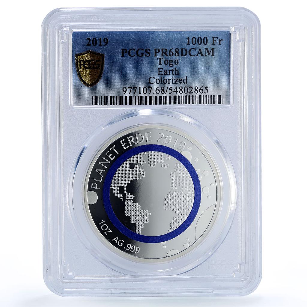 Togo 1000 francs Earth Solar System Planets Space PR68 PCGS silver coin 2019