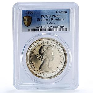 South. Rhodesia 1 crown Cecil Rhodes 100 Years KM-27 PR65 PCGS silver coin 1953