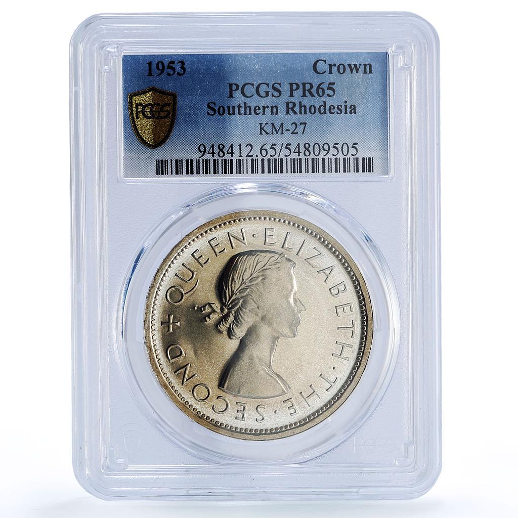 South. Rhodesia 1 crown Cecil Rhodes 100 Years KM-27 PR65 PCGS silver coin 1953