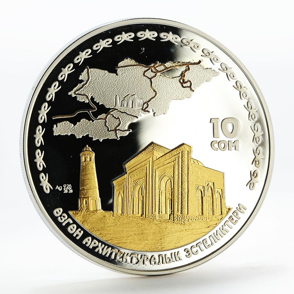 Kyrgyzstan 10 som Uzgen Architectural Complex gilded silver coin 2007