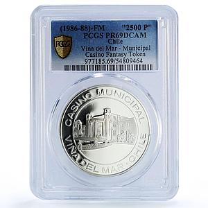 Chile Vina del Mar Casino Fantasy Token 2500 P. PR69 PCGS silver 1986 - 1988 FM