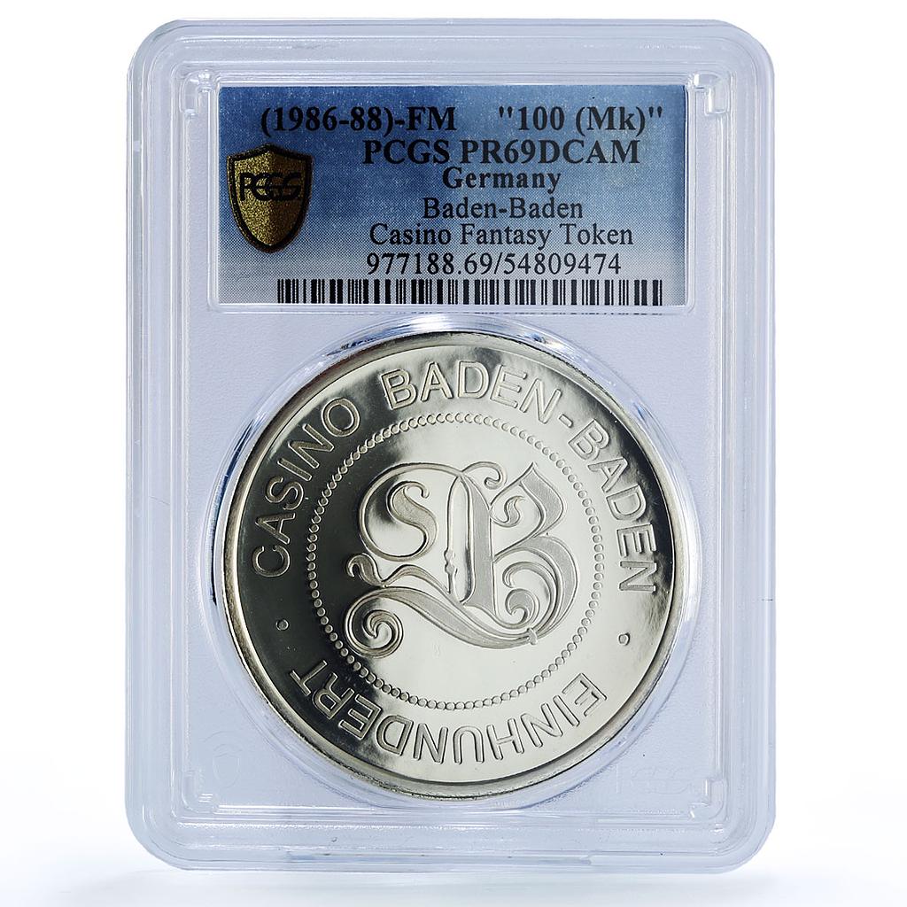 Germany Baden Baden Casino Fantasy Token 100 Mk. PR69 PCGS silver 1986 - 1988 FM