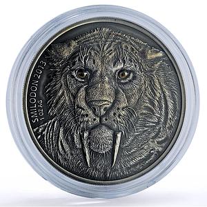 Burkina Faso 1000 francs Smilodon Sabre Toothed Tiger Fauna silver coin 2013