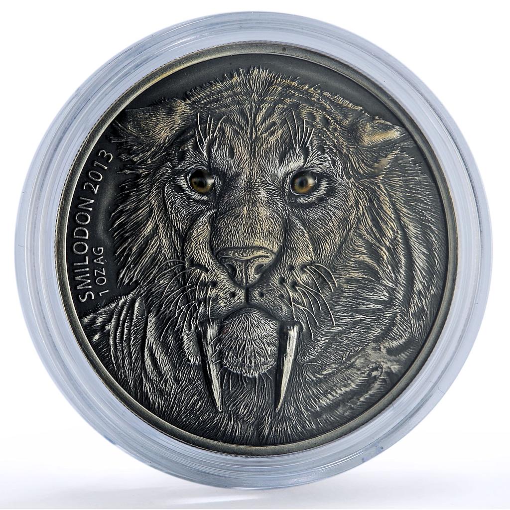 Burkina Faso 1000 francs Smilodon Sabre Toothed Tiger Fauna silver coin 2013