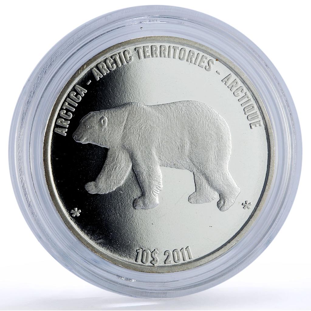 Arctica Arctic Territories Arctique 10 dollars Polar Bear Fauna silver coin 2011