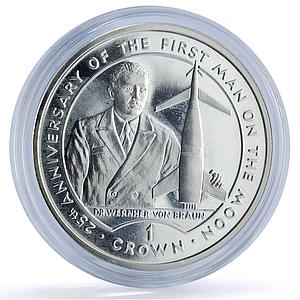 Gibraltar 1 crown Man Moon Wernher Braun Rocket Space Science silver coin 1994