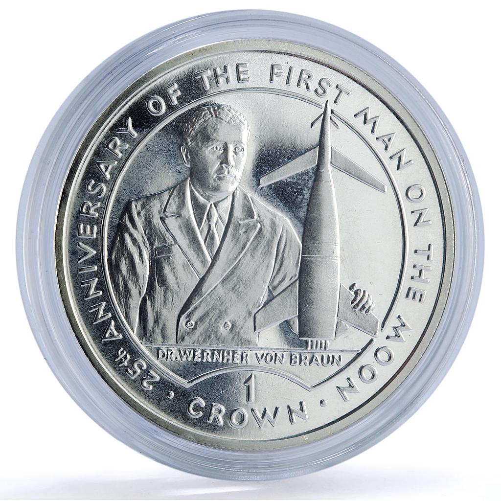 Gibraltar 1 crown Man Moon Wernher Braun Rocket Space Science silver coin 1994