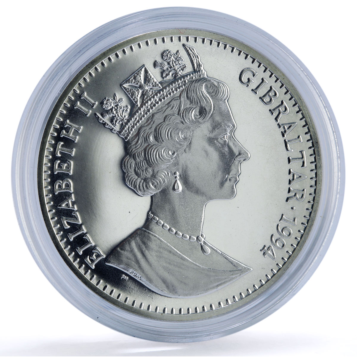 Gibraltar 1 crown Man Moon Wernher Braun Rocket Space Science silver coin 1994