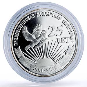 Transnistria 20 roubles Independence PMR Doves Birds History silver coin 2015