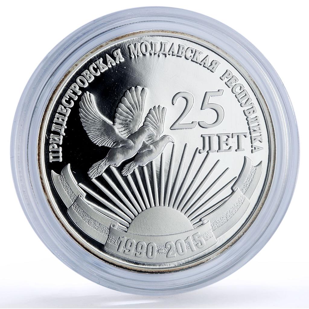 Transnistria 20 roubles Independence PMR Doves Birds History silver coin 2015