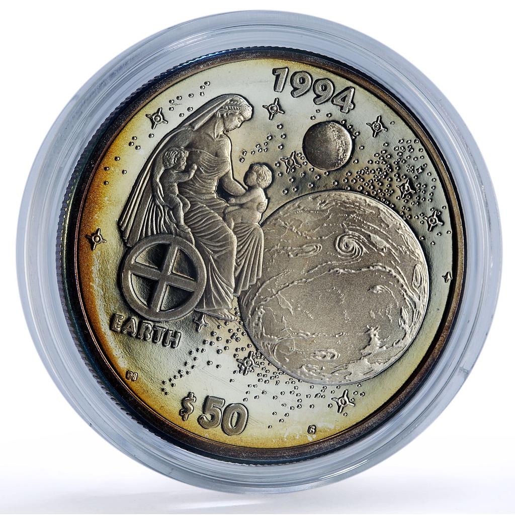 Marshall Islands 50 dollars Mother Earth Children Mythology silver coin 1994