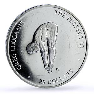 Marshall Islands 25 dollars Louganis Jackknife Perfect 10 proof silver coin 1988