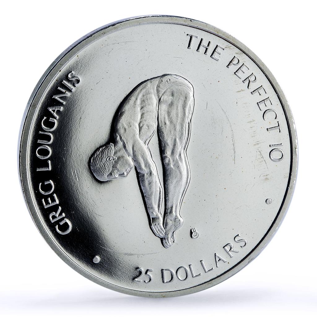Marshall Islands 25 dollars Louganis Jackknife Perfect 10 proof silver coin 1988