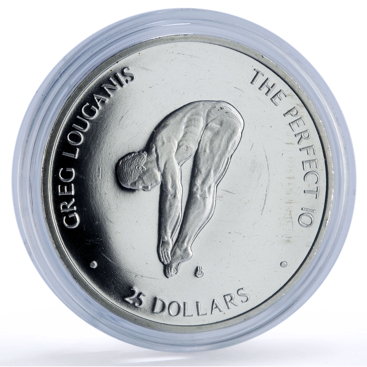 Marshall Islands 50 dollars Louganis Jackknife Perfect 10 proof silver coin 1988