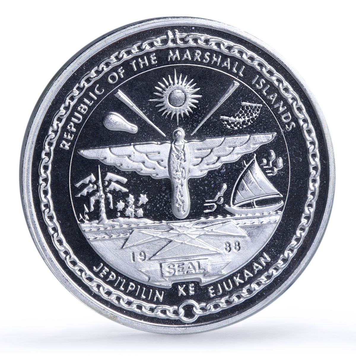 Marshall Islands 50 dollars Louganis Jackknife Perfect 10 proof silver coin 1988