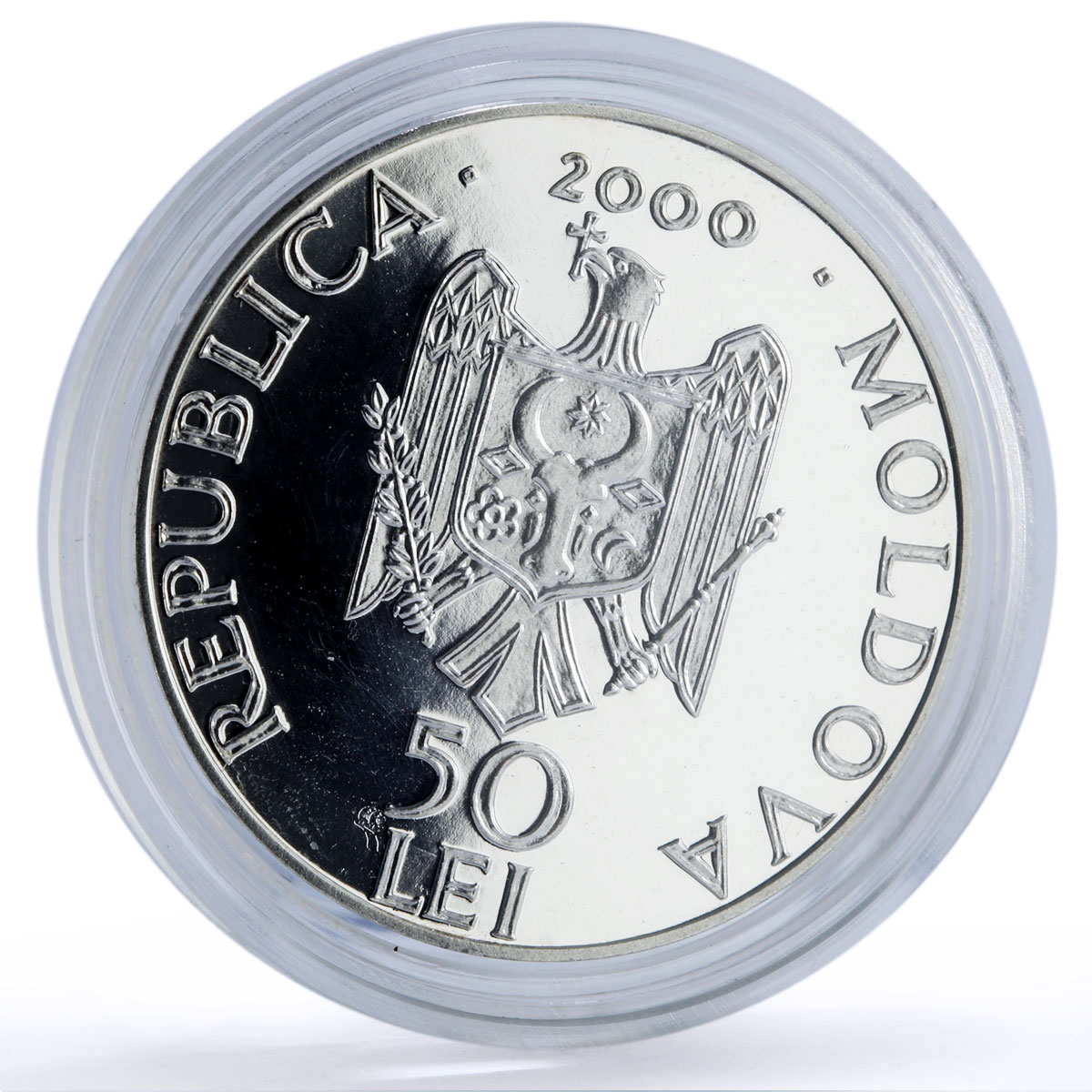 Moldova 50 lei Hirova Monastery Religion Architecture silver coin 2000