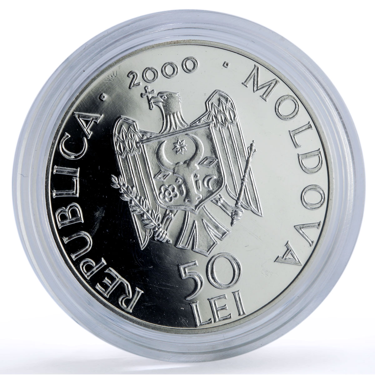 Moldova 50 lei Tabara Monastery Religion Architecture silver coin 2000
