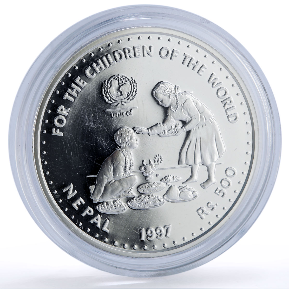 Nepal 500 rupees UNICEF Save the Children Child Year proof silver coin 1997