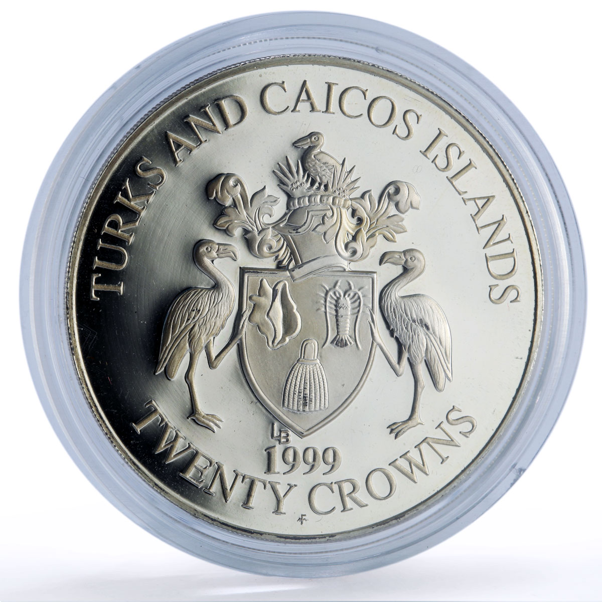 Turks and Caicos Islands 20 crowns Kingfisher Bird Fauna proof silver coin 1999