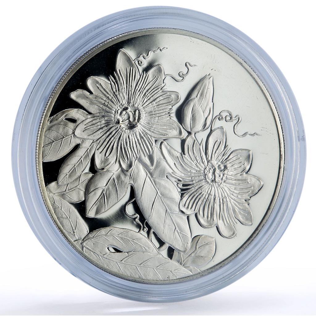 Turks and Caicos Islands 20 crowns Passion Flower Flora proof silver coin 1999