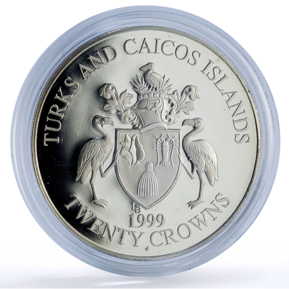 Turks and Caicos Islands 20 crowns Passion Flower Flora proof silver coin 1999