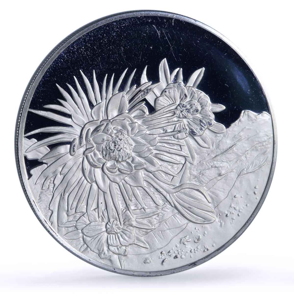 Turks and Caicos Is. 20 crowns Chrysanthemum Flower Flora proof silver coin 1999