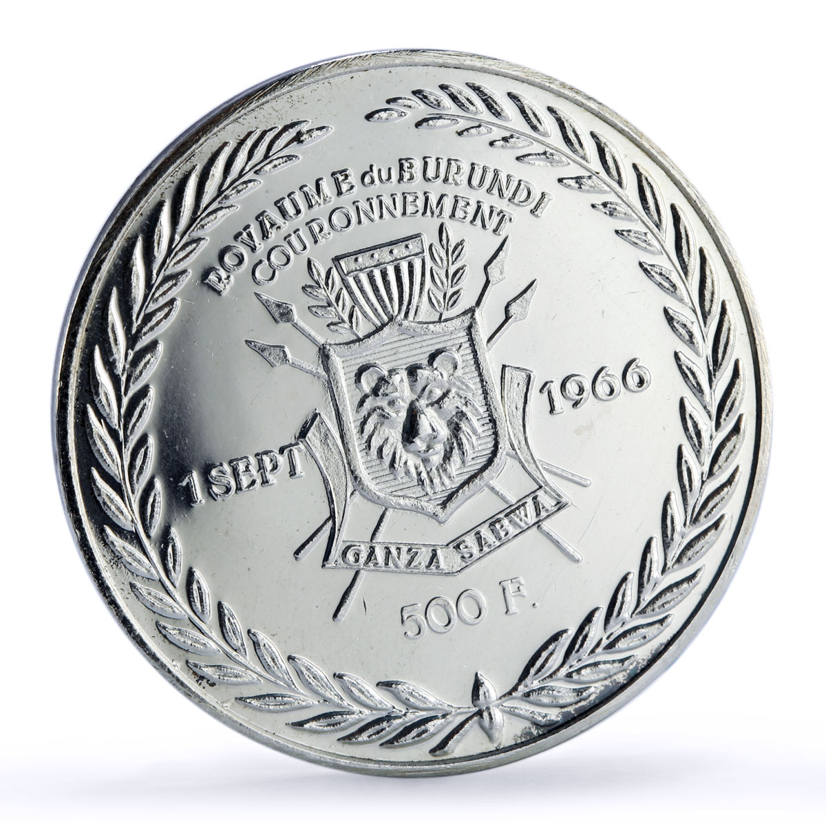 Burundi 500 francs King Ntare V Coronation History proof-like billon coin 1966