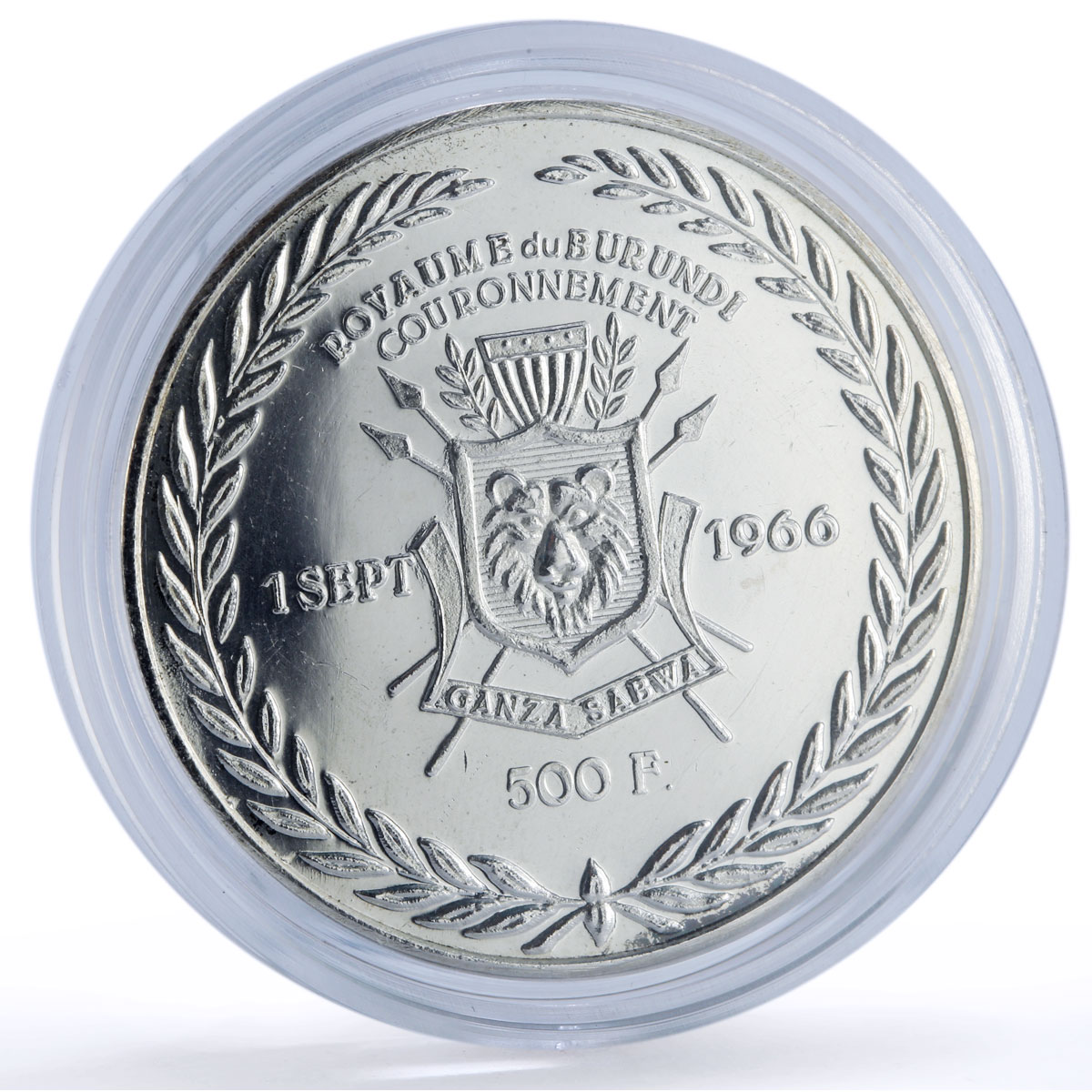 Burundi 500 francs King Ntare V Coronation History proof-like billon coin 1966