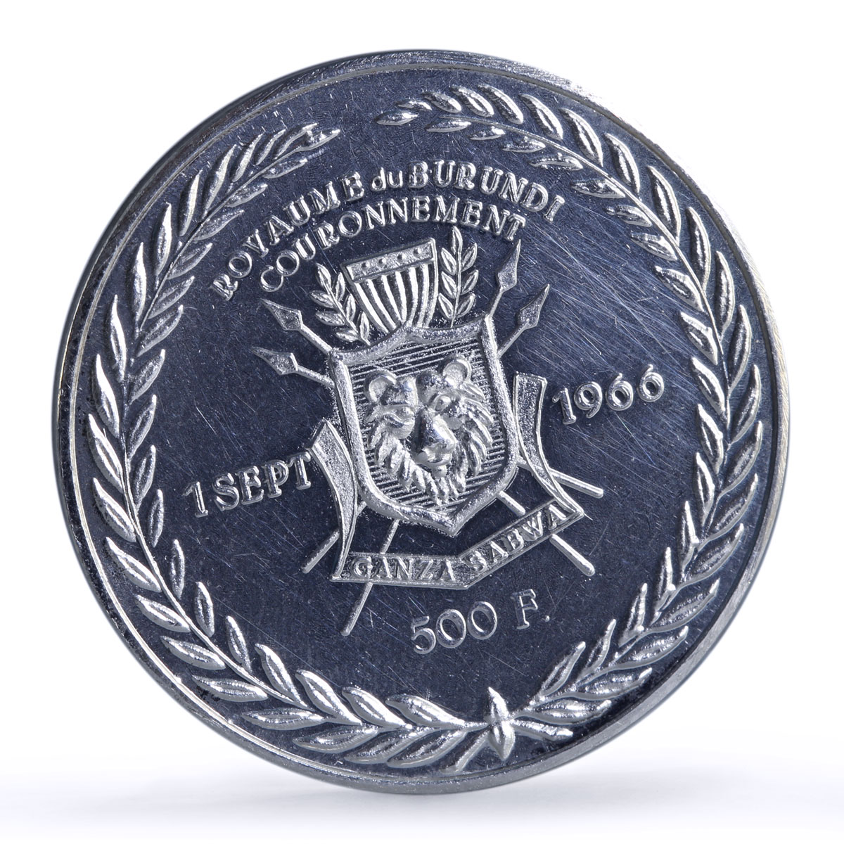 Burundi 500 francs King Ntare V Coronation History proof-like billon coin 1966