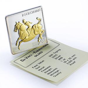 Mongolia 500 togrog Equestrian Horseman Da Vinci Art Gilt proof silver coin 2005