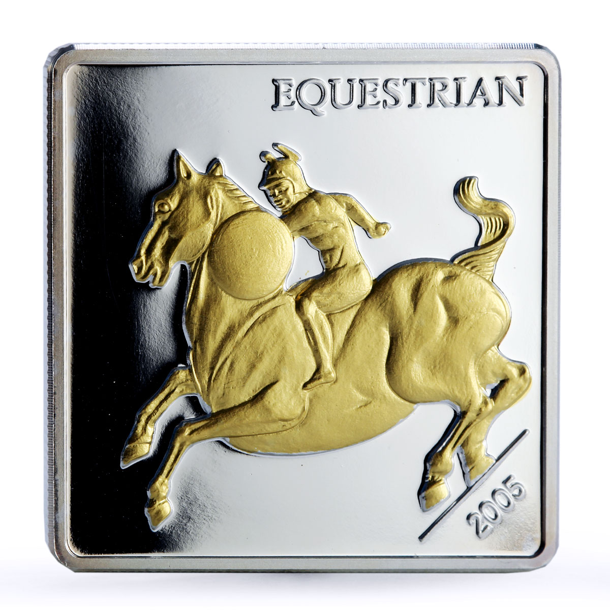 Mongolia 500 togrog Equestrian Horseman Da Vinci Art Gilt proof silver coin 2005