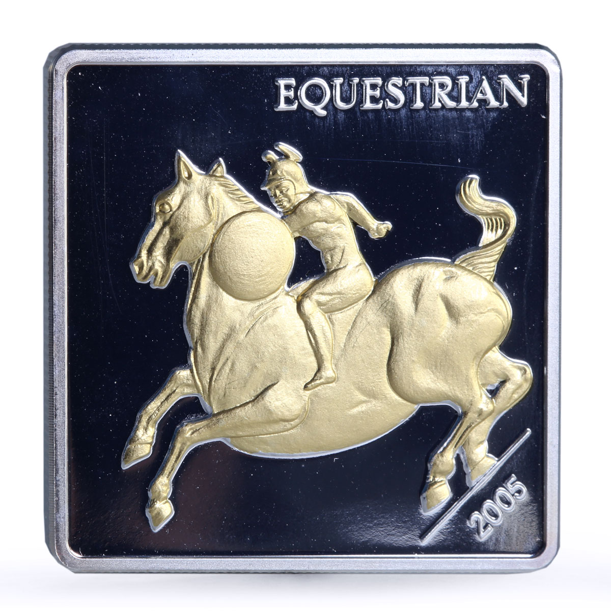 Mongolia 500 togrog Equestrian Horseman Da Vinci Art Gilt proof silver coin 2005
