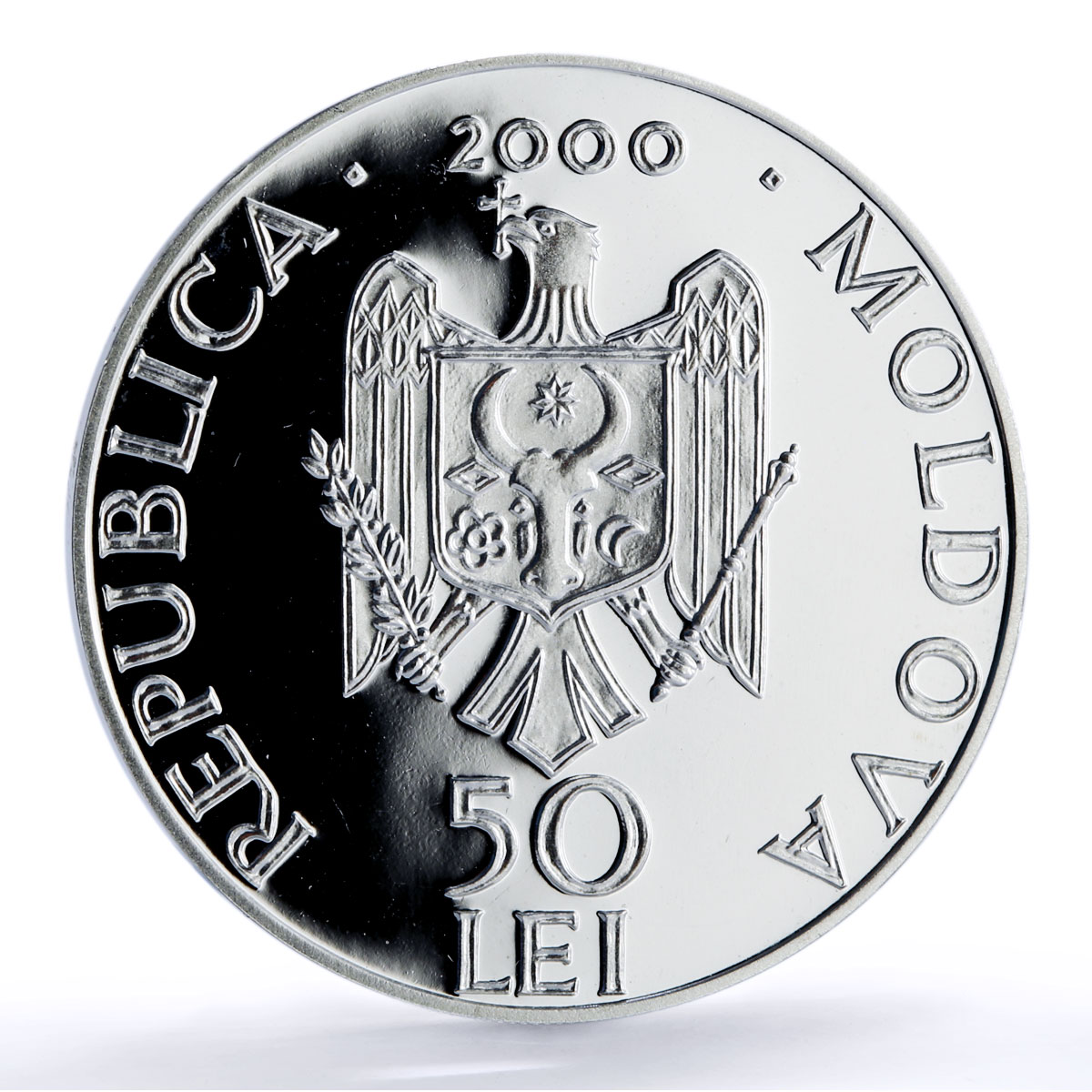 Moldova 50 lei Hirjauca Monastery Religion Architecture silver coin 2000