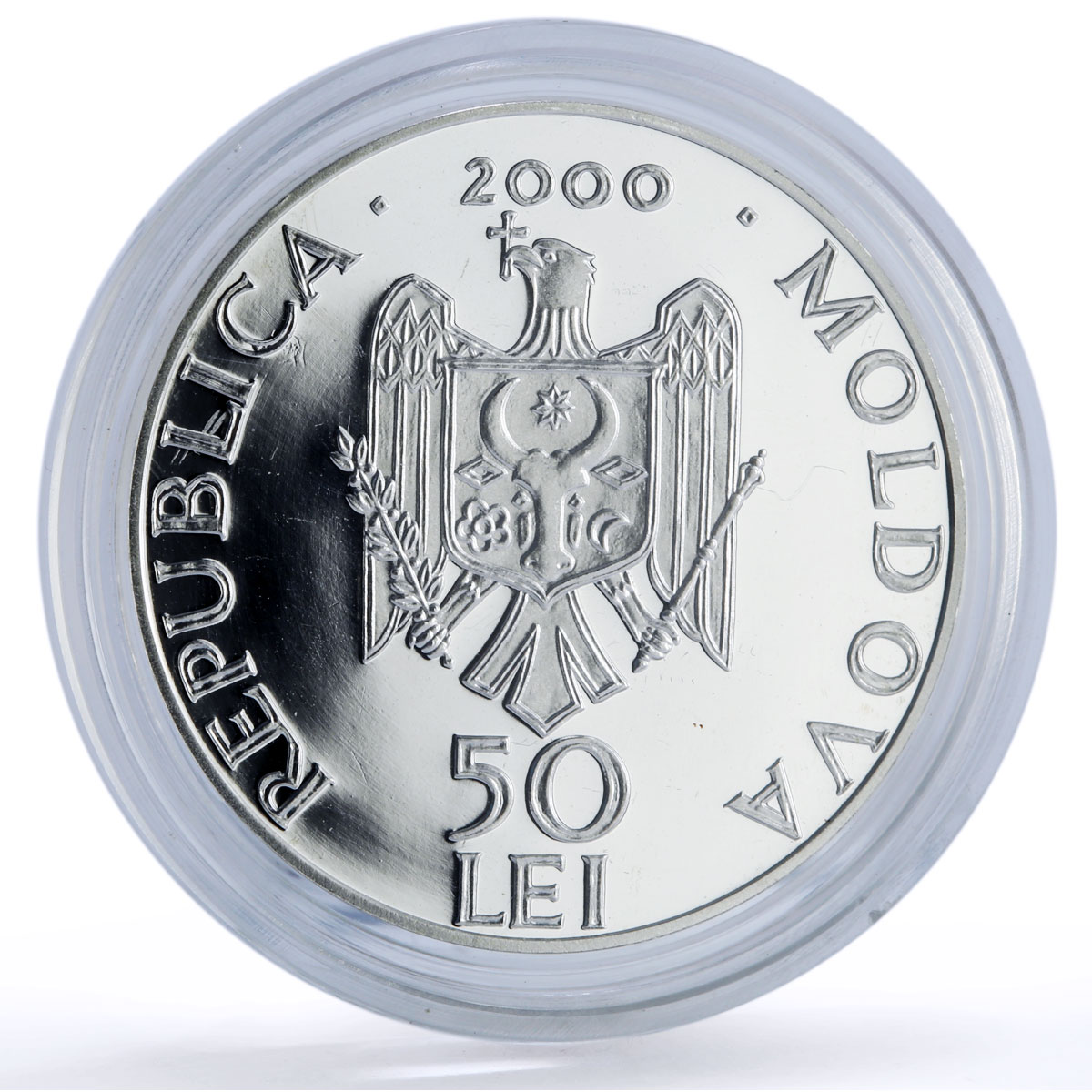 Moldova 50 lei Hirjauca Monastery Religion Architecture silver coin 2000