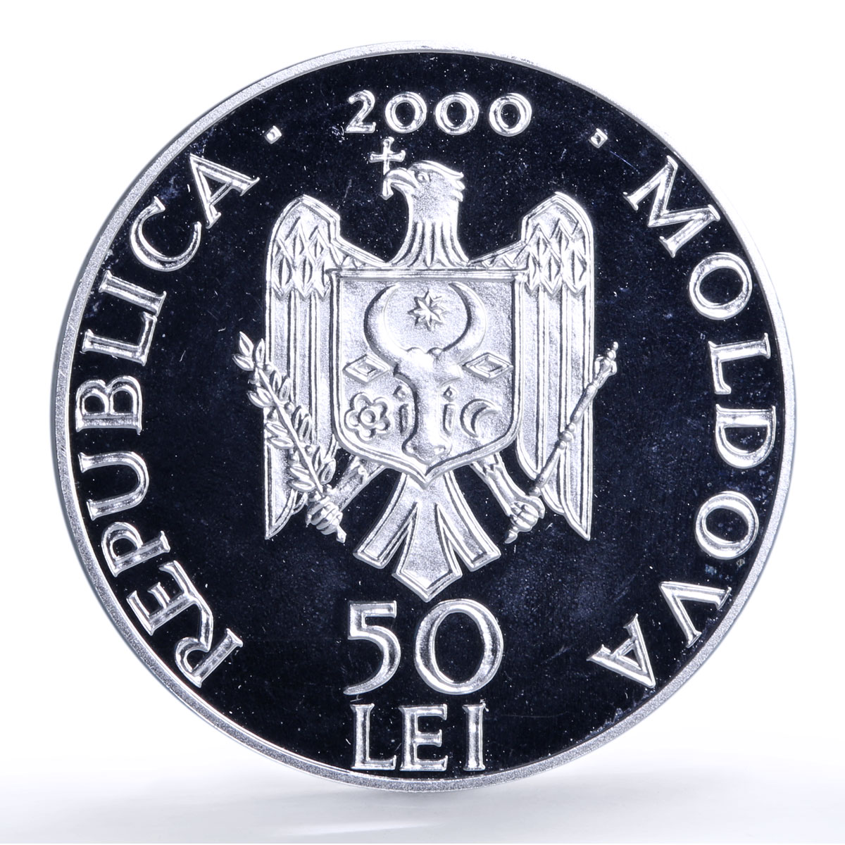 Moldova 50 lei Hirjauca Monastery Religion Architecture silver coin 2000