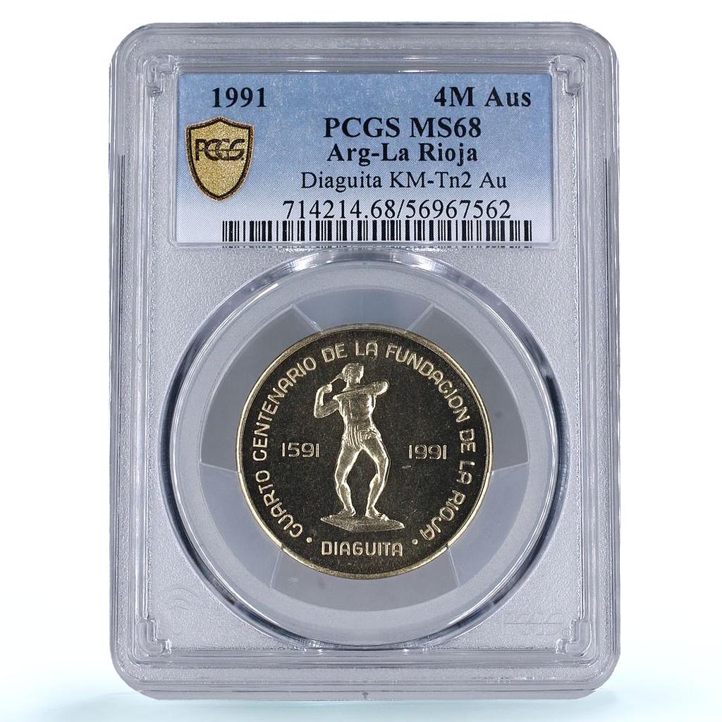 Argentina La Rioja Token 400 Pesos Diaguita KM-Tn2 MS68 PCGS gold coin 1991