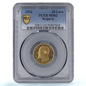 Bulgaria 20 leva King Ferdinand I Independence History MS62 PCGS gold coin 1912