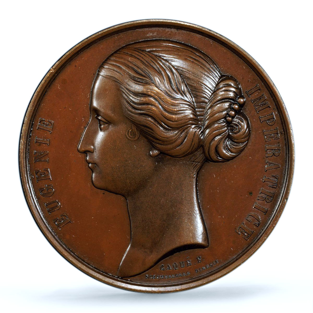 France Empress Eugenie de Montijo Visit Divo-192 MS62 PCGS BN copper medal 1854