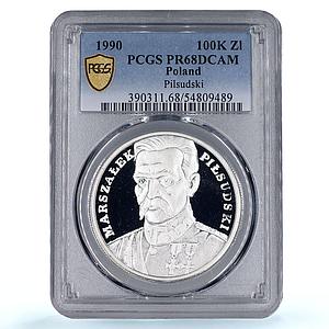 Poland 100 000 zlotych Josef Pilsudski History PR68 PCGS silver coin 1990