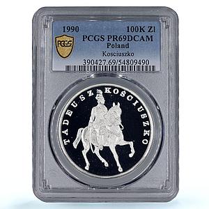 Poland 100 000 zlotych Kosciuszko Horse History PR69 PCGS silver coin 1990