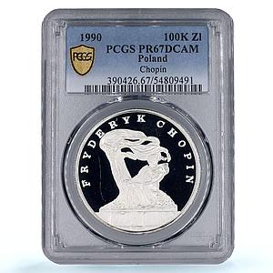 Poland 100 000 zlotych Frederic Chopin Music History PR67 PCGS silver coin 1990