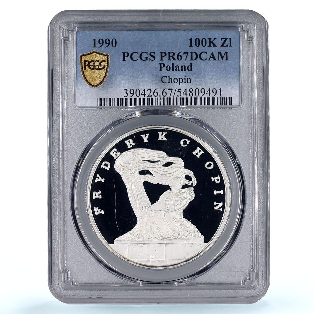 Poland 100 000 zlotych Frederic Chopin Music History PR67 PCGS silver coin 1990
