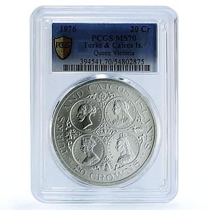 Turks and Caicos 20 crowns Queen Victoria Matte MS70 PCGS silver coin 1976