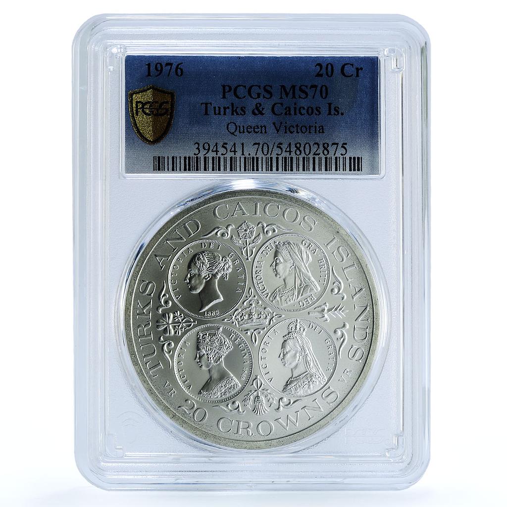 Turks and Caicos 20 crowns Queen Victoria Matte MS70 PCGS silver coin 1976 Turks and Caicos 20 crowns Queen Victoria Matte MS70 PCGS silver coin 1976