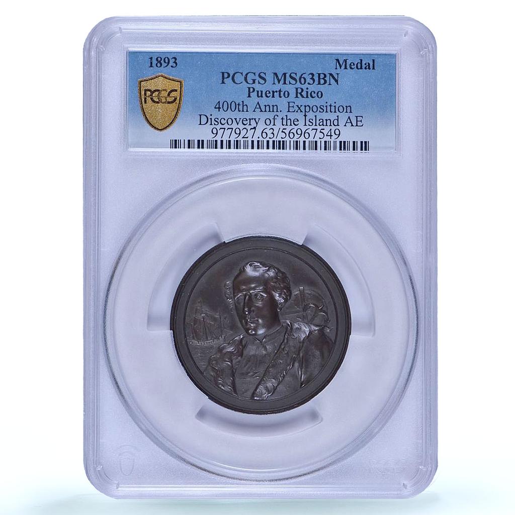 Puerto Rico Island Exposition Discovery Ship Clipper MS63 PCGS bronze medal 1893