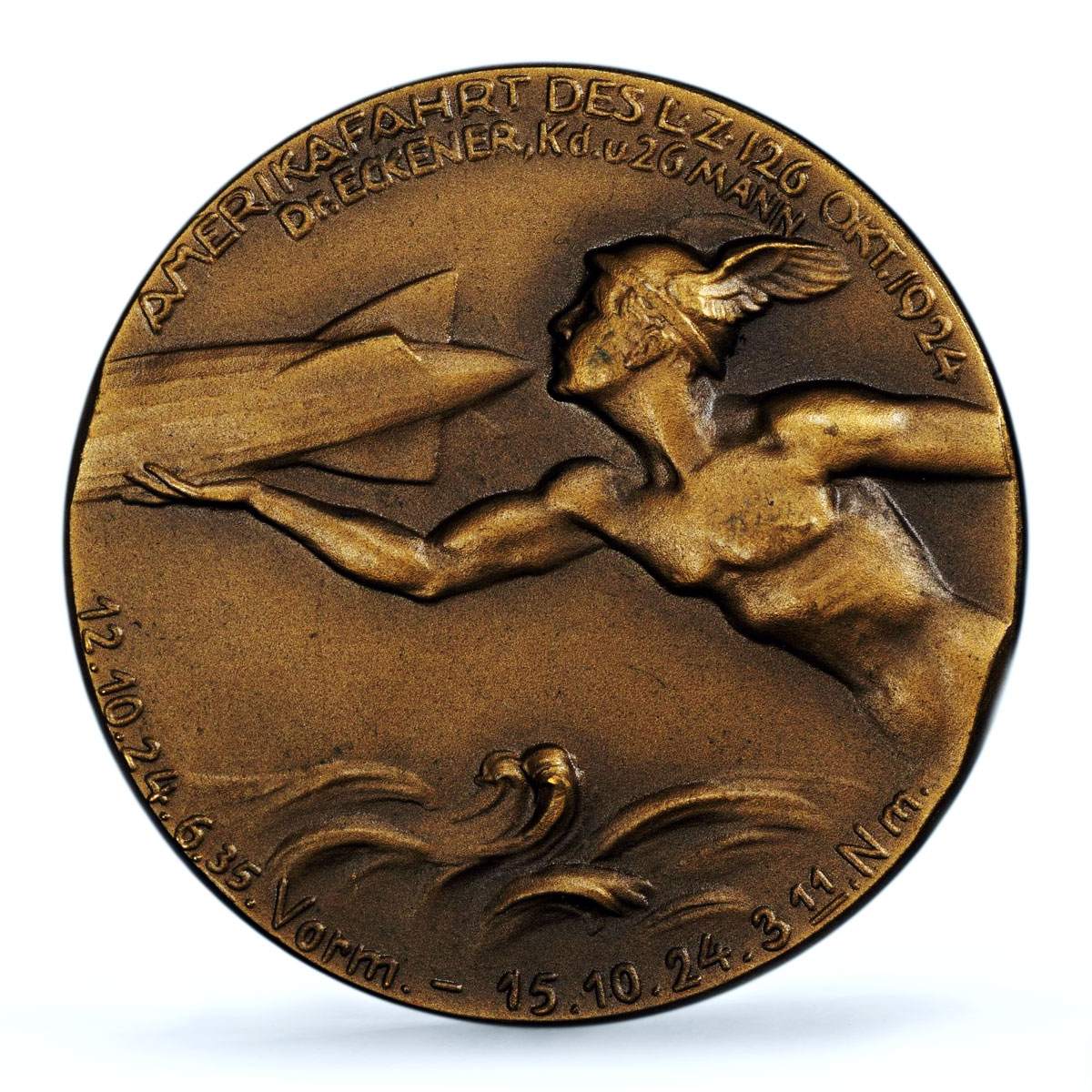 Germany Weimar Zeppelin Airship Aviation History SP 65 PCGS bronze medal 1924