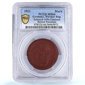 Germany Weimar Eisenach 1 mark Martin Luther MS 66 PCGS porcelain coin 1921