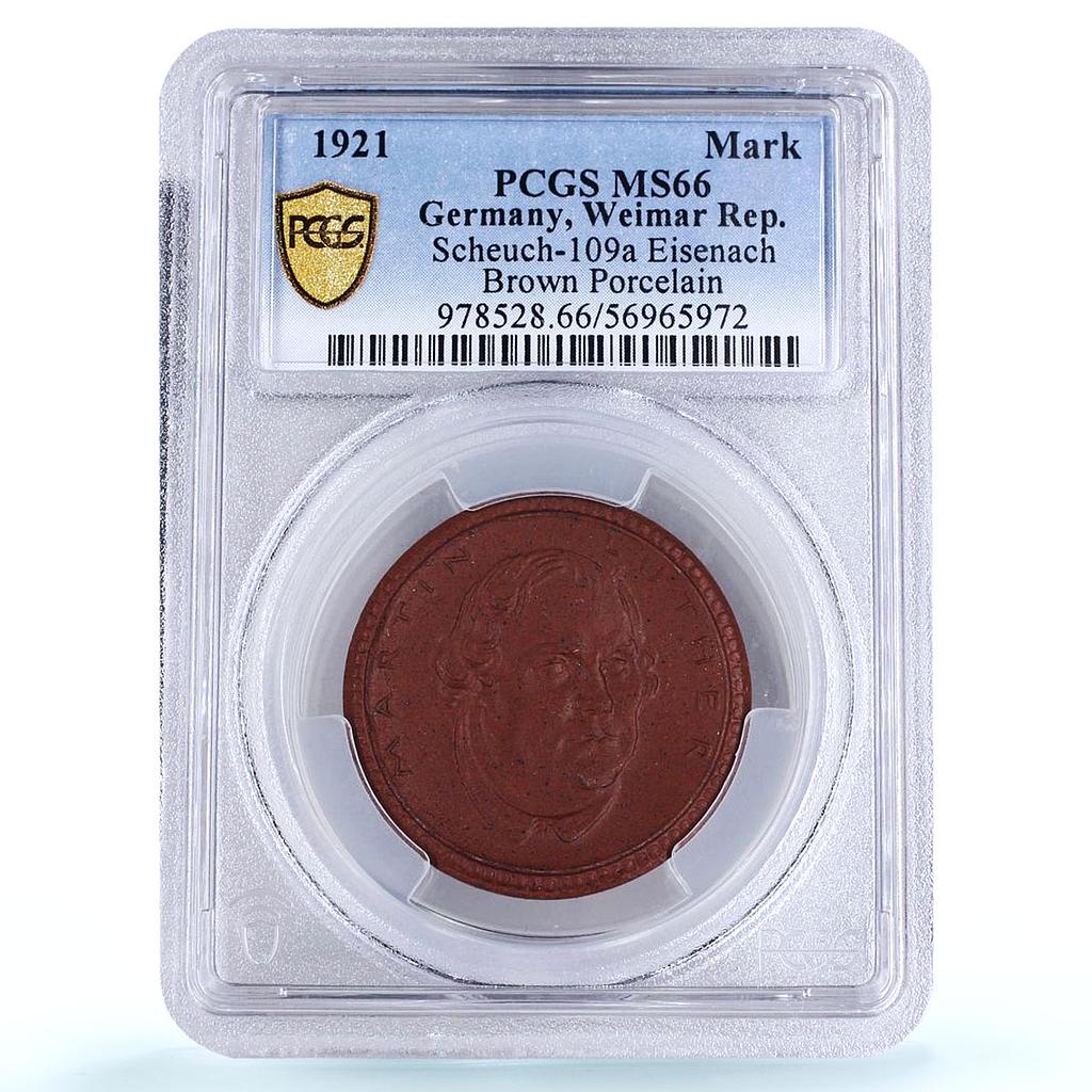 Germany Weimar Eisenach 1 mark Martin Luther MS 66 PCGS porcelain coin 1921