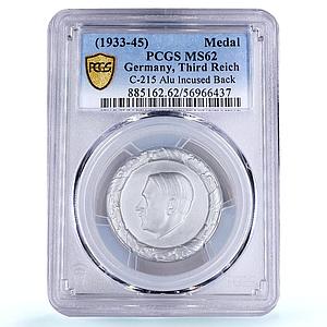 Germany Third Reich Adolf Hitler NSDAP Incused Back MS 62 PCGS medal 1933 - 1945